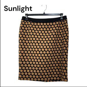 Talbots Petites Women SZ 12P Full Lined Polka Dot Pencil Skirt Black & Tan NEW